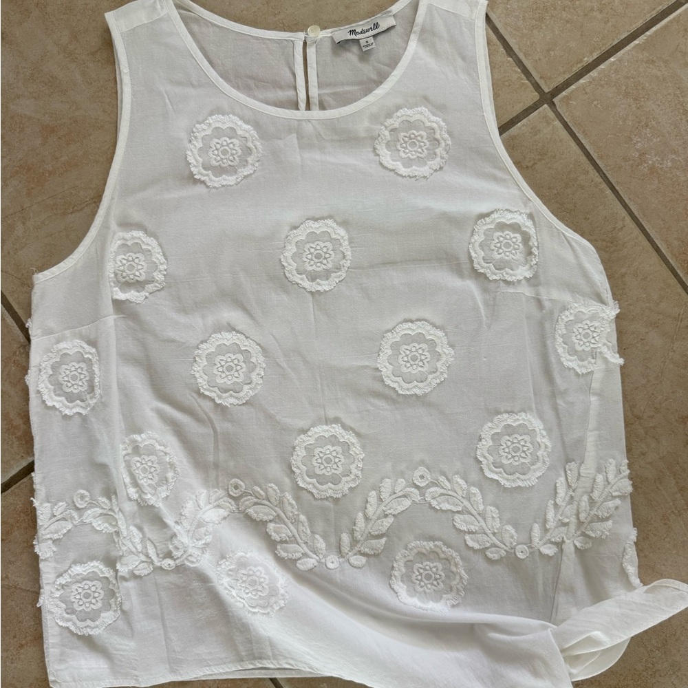 Madewell White Floral Embroidered Tank Top